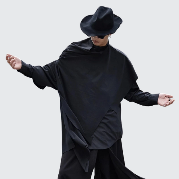 High collar poncho japanese style double layer cloak