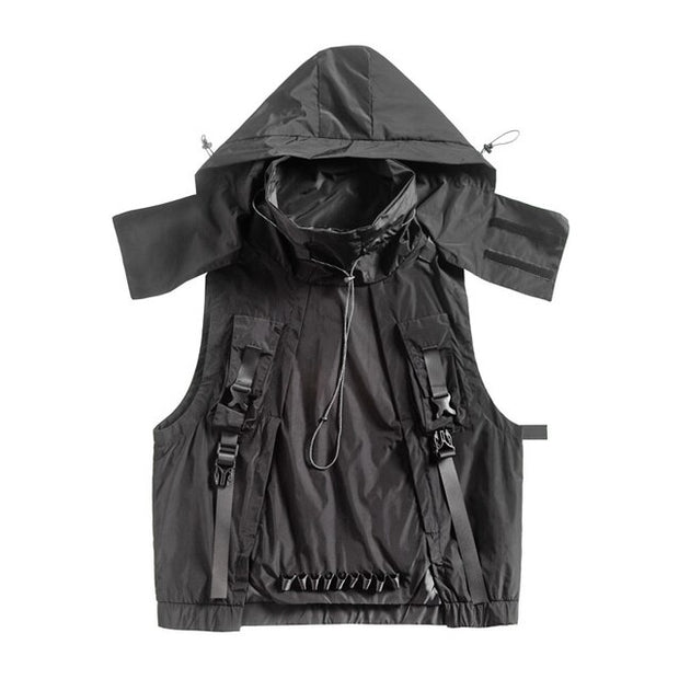 Unisex wearing hooded vest jacket black
