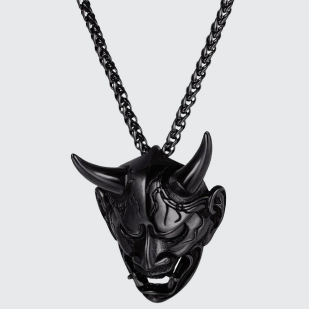 Japanese oni mask necklace stainless steel metal type
