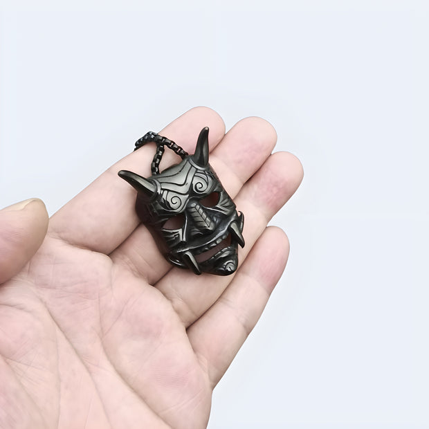 Japanese oni mask necklace stainless steel metal type