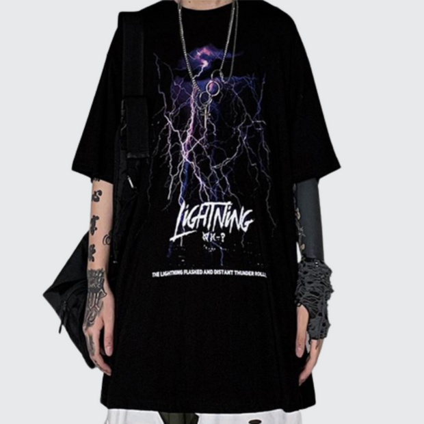 Lightning t-shirt three-dimensional pocket on the front