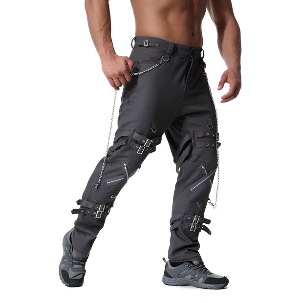 Unisex wearing dark grey cyberpunk pants with chain