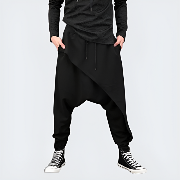 Techwear drop crotch pants black ninja aesthetics