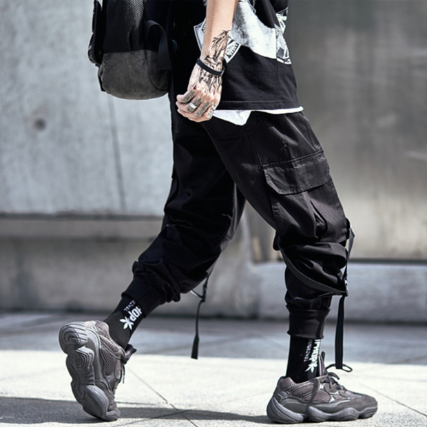 Black Cargo Pants With Straps Techwear UK