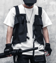 Street style vest techwear collarless vest black
