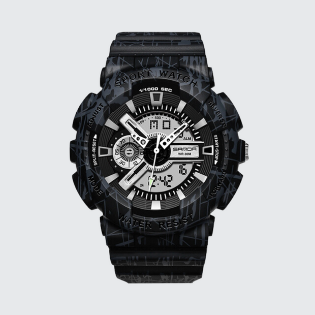 Multifunctional outdoor watch dual digital and analog display 