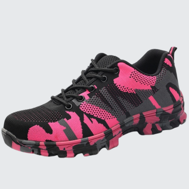 Men wearing pink shoes lace up closure