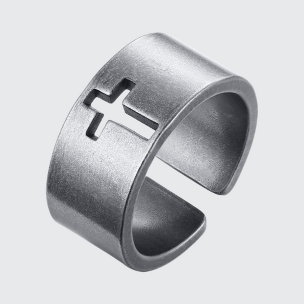 Silver open cross ring stainless steel metal type