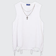 Sleeveless shirt white o neck collar style