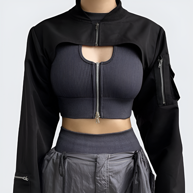 Tactical crop top long sleeve goth top