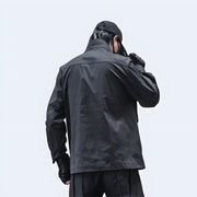 Techwear UK tactical shirt, long sleeve, back view, sleek and functional streetwear design