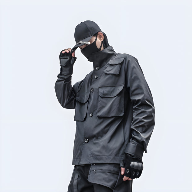 Techwear UK tactical shirt, long sleeve, side view, functional and stylish streetwear design