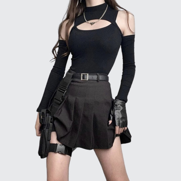 Women wearing black techwear bodysuit