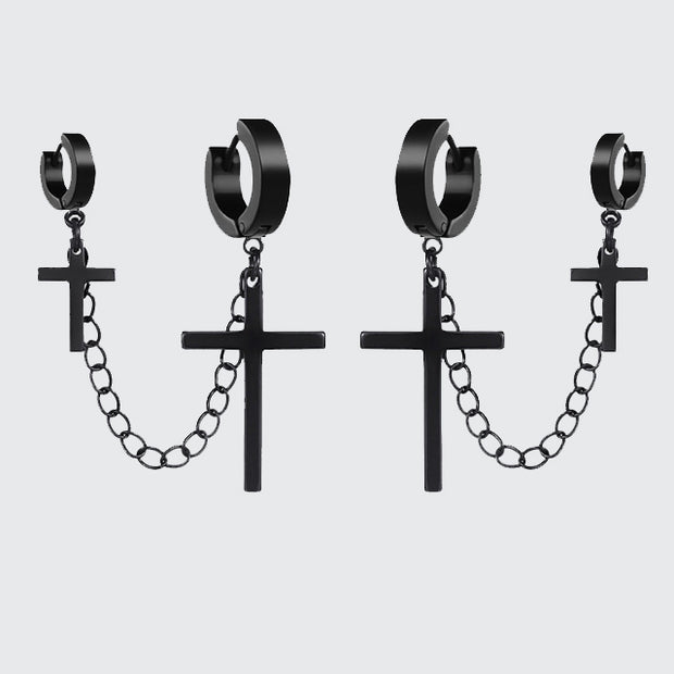 Techwear cross chain earrings unique shape drop earrings type