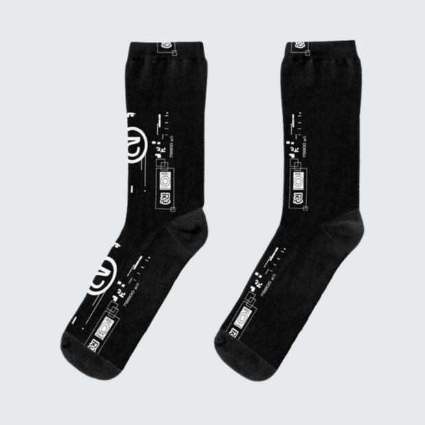 Techwear futuristic socks print pattern type black