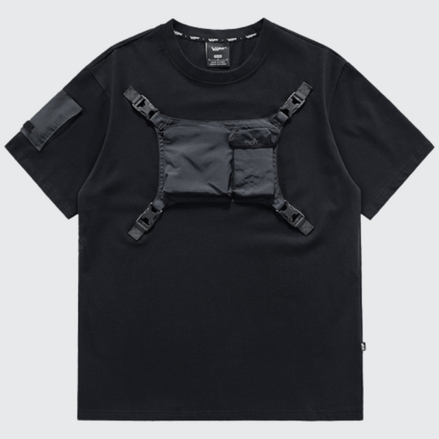 Techwear shirt black three-dimensional pocket on front