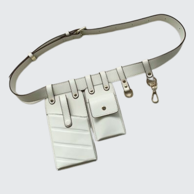 White mini pocket shoulder bag adjustable straps streetwear style waist bag