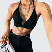 Women's black summer sleeveless tops gothic style top