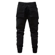 Zipper techwear jogger pants Black unisex wearing