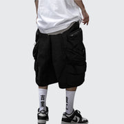 Baggy black cargo shorts multiple pockets with zipper decoration