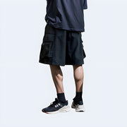 Sleek black techwear shorts with a minimalist back design — built for movement and street-ready style. Perfect for urban explorers.