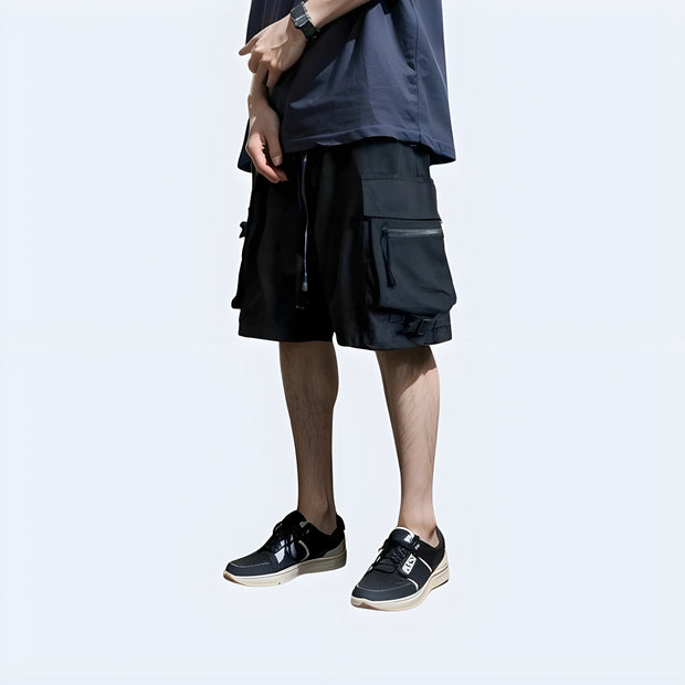 Black techwear shorts made for modern streetwear enthusiasts. Minimalist design meets high performance and everyday comfort.