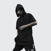 Hooded t-shirt with zip half zipper on front comes with hood