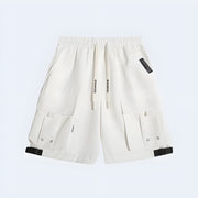 White techwear short elastic waist two big pockets on both side