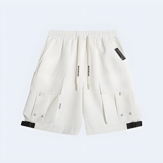 White techwear short elastic waist two big pockets on both side