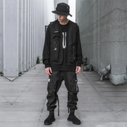 Black techwear vest zipper closure