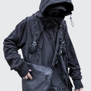 Hooded vest jacket black zipper closure