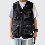 Utility vest streetwear zipper closure black