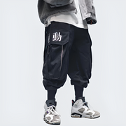 Man wearing big pocket techwear baggy pants multiple pockets both sides