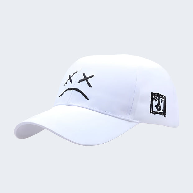 White baseball cap adjustable embroidered smiley 