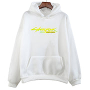 White cyberpunk hoodie sweater big pocket on the front