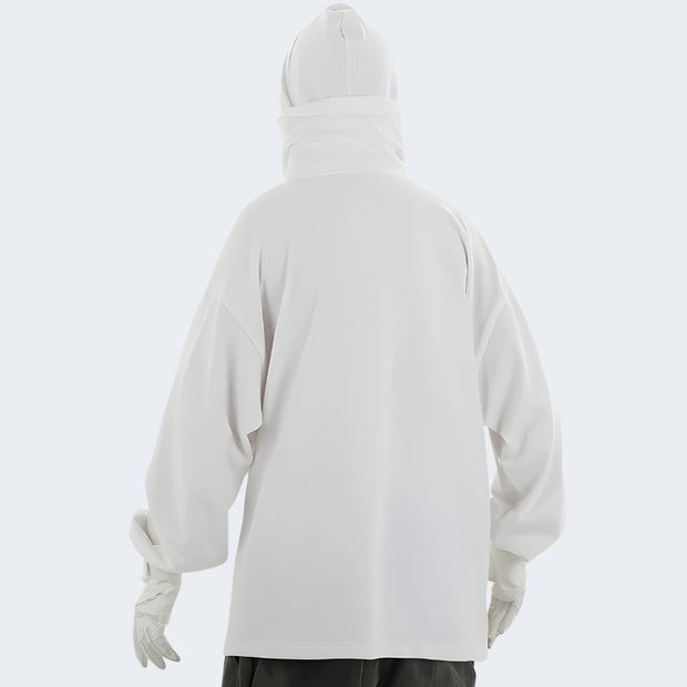 Man Wearing white double layered hoodie mens without pocket