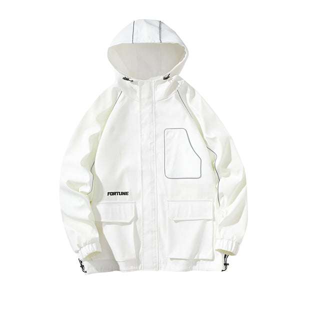 White reflective rain jacket comes with hood