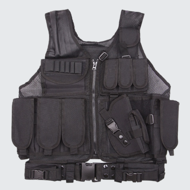 Zip up tactical vest zipper closure black