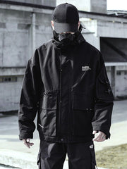 hooded cargo jacket black
