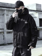 hooded cargo jacket black