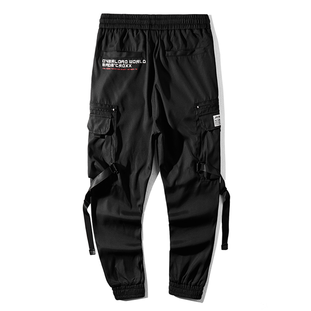 Strapped cargo joggers black back view