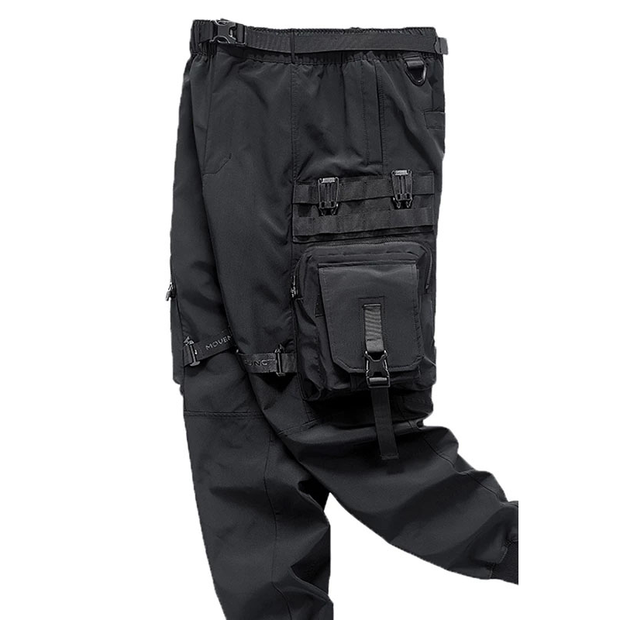 Unisex wearing airborne techwear joggers removable leg panels