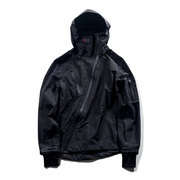 Unisex wearing black cyberpunk hoodie zip
