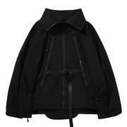 Black cyberpunk jacket big pocket decoration on back