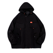 Black hoodie jacket multiple pockets decoration