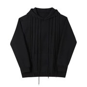 Unisex wearing black hoodies with strings