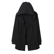 Unisex wearing black long hooded sweatshirt