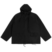 Unisex wearing black rain coats jackets multiple layers decoration