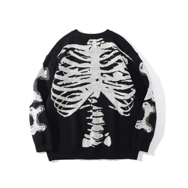 Black skeleton skeleton pattern type sweater 