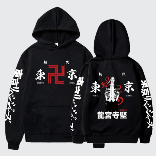 Black tokyo revengers hoodie adjustable hood
